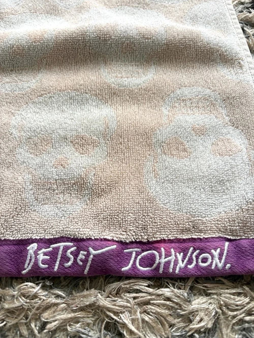 Betsey Johnson 100% Cotton Beige & Purple Skull Towel Set